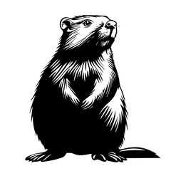 Black vector design featuring a standing beaver showcasing detailed fur patterns and a strong pose, emphasizing its natural characteristics and distinct features