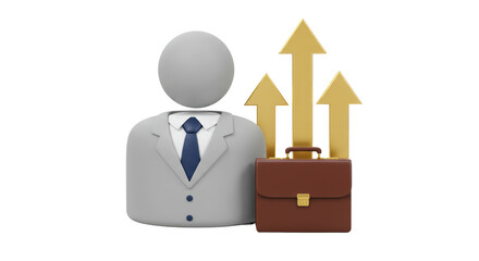 Isolated Business Man with Suitcase and Upward Trending Arrows