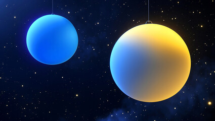 Fototapeta premium Glowing blue and yellow spheres floating in space