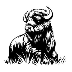 Bold black vector design of a majestic bison representing wildlife and nature's beauty © Mateusz