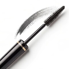 Naklejka premium Luxury black mascara with applicator and swatch on a white background