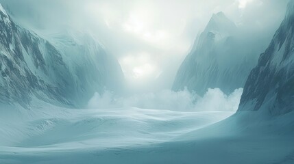 Snowy mountains with avalanche.