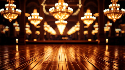 Golden light over polished wooden dance floor