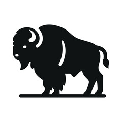 Black Bison Silhouette Illustration Standing Profile View - Wildlife Icon