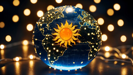 Obraz premium Illuminated globe surrounded by radiant sunlight