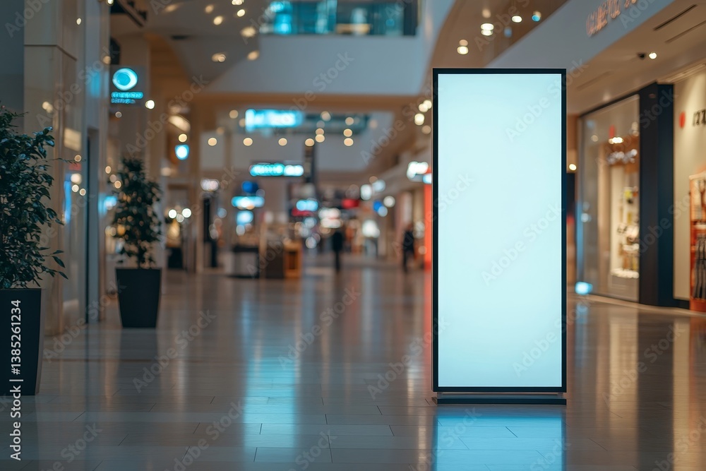 Aufkleber roll up mockup poster stand in an shopping center or mall environment as wide banner design with bla