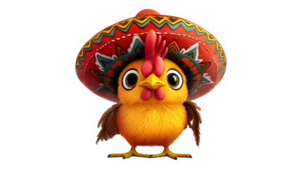 A cartoon chicken wearing a sombrero