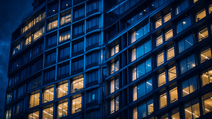 Fototapeta premium Illuminated modern office building at night