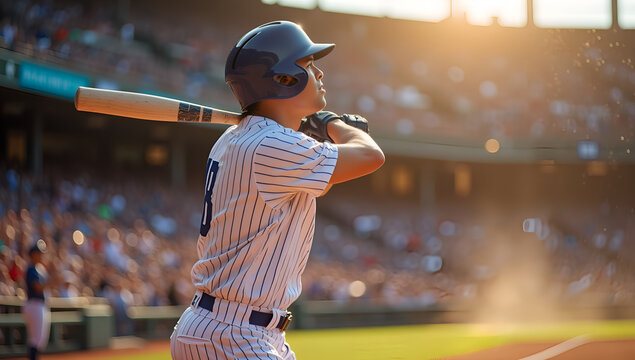 Focused Determination: The Batter in Blue Pinstripes