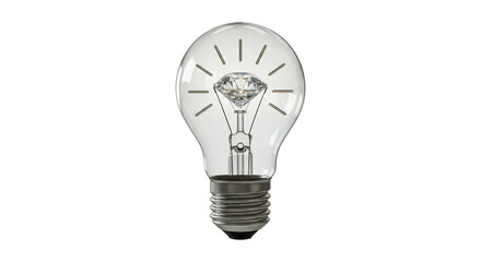 Isolated Light Bulb with Diamond Filament Symbolizing Brilliant Idea
