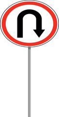 U-turn road red sign on white background