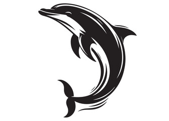 dolphin logo design vector silhouette illustration, dolphin logo icon silhouette, black silhouette of a dolphin jumping, a silhouette black and white dolphin on white background