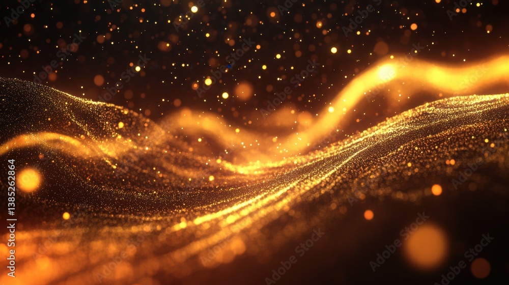 Poster futuristic background with glowing particles of data flowing