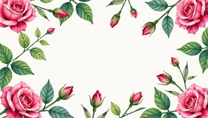 Delicate watercolor rose buds, leafy vines, seamless repeat , wrapping, flower