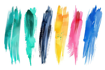 Multicolor Brush Stroke Set Isolated on Transparent Background