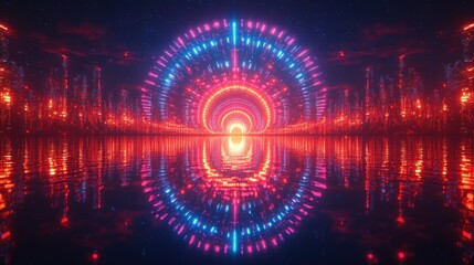 Obraz premium Neon Cityscape Reflection: A Cyberpunk Dreamscape