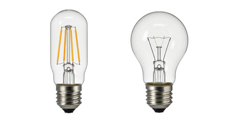 Isolated Clear Glass Incandescent and LED Light Bulbs