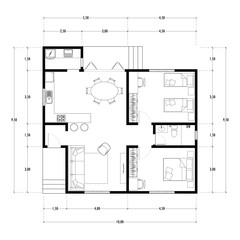 Floor plan blueprint type 96 sqm, Figure of the jotting sketch of the construction and the industrial skeleton of the structure and dimensions.