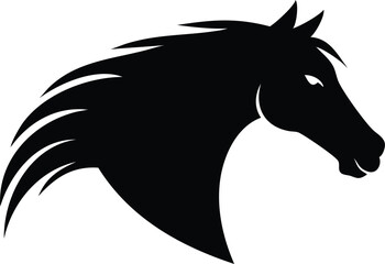 Horse Head Silhouette in Black Ink Style Isolated on Transparent Background
