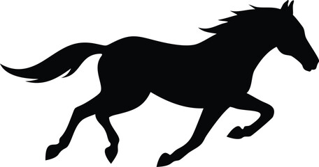 Horse Silhouette Galloping on Transparent Background, Equine Black Shape Design