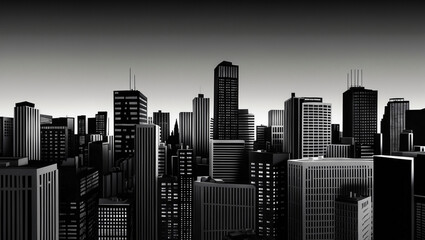 Majestic black and white city skyline at night