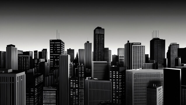 Fototapeta Majestic black and white city skyline at night