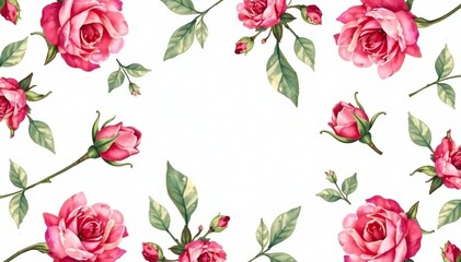 Fototapeta premium Delicate watercolor rosebuds in a repeating pattern , bloom, vintage, spring
