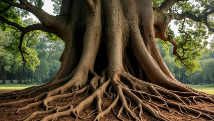 Fototapeta premium Majestic large tree with thick trunk and roots