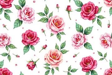 Delicate watercolor roses and leaves, repeating pattern , repeat, rose, floral