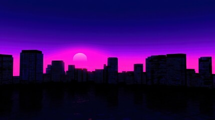 Fototapeta premium Neon City Sunset Silhouette