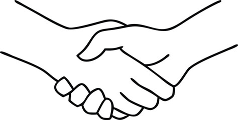 Outline of Two Hands in a Handshake, Black Line Art on Transparent Background