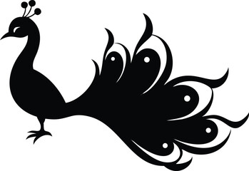 Fototapeta premium Peacock Silhouette Design Elegant Bird with Intricate Feather Detail on White