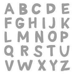Hand drawn doodle gray english alphabet on white background.