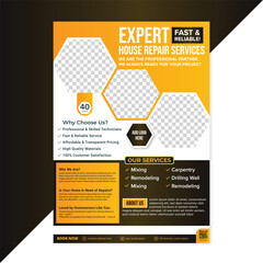 Roofing flyer template with home repair handyman services leaflet design