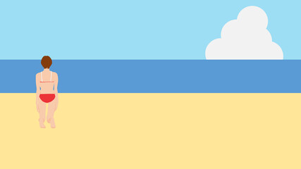 浜辺で夏休みを満喫する女性のイラスト(海水浴)