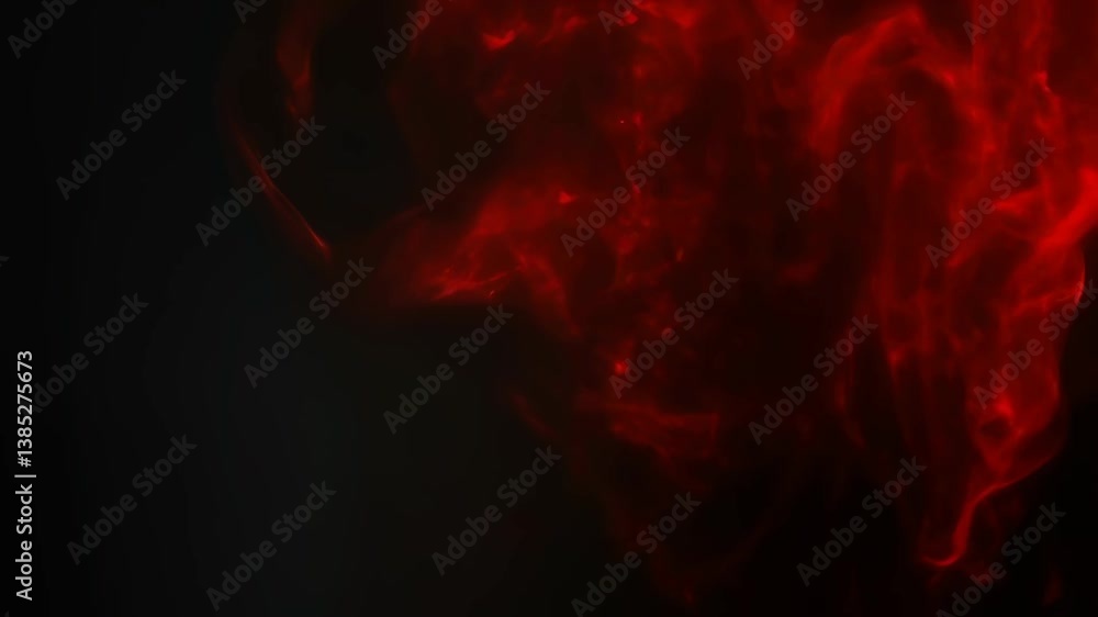 Poster swirling red smoke on black background. abstract fluid motion graphics. dynamic visual effect for vi