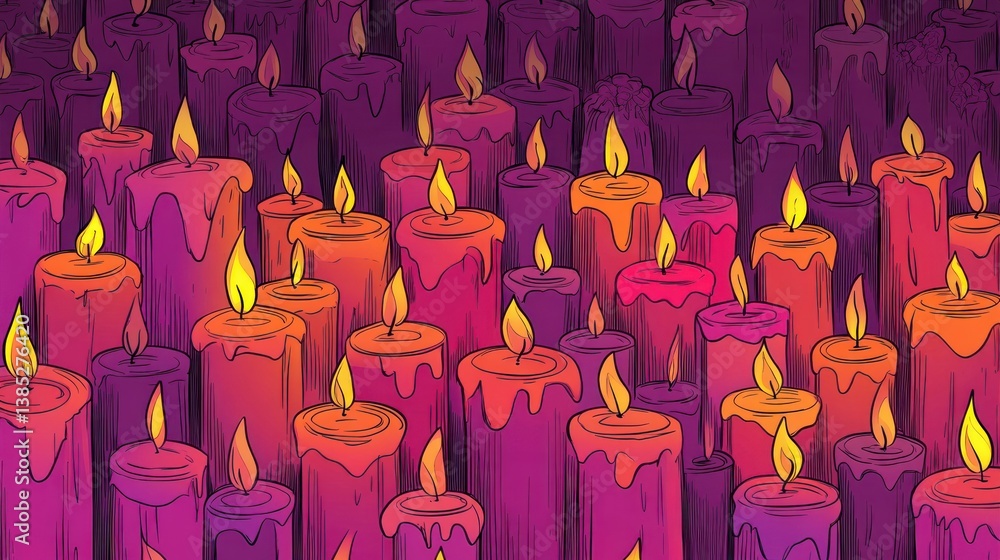 Poster a mesmerizing array of vibrant candles, their warm glow and rich colors creating a captivating scene