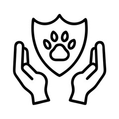 Pet care protection and safety with hands and shield paw print vector illustration design concept