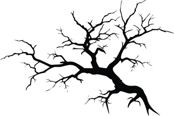 Obraz premium Silhouette of Leafless Tree with Branches against Transparent Background