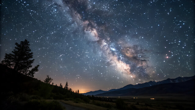 "Stunning Milky Way Galaxy Over Mountain Landscape – 4K Night Sky Image