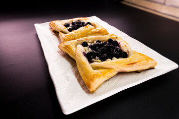 Blueberry and cottage cheese pastry made from puff pastry