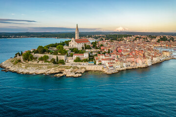 Aerial View Of The Rovinj Old Town, Adriatic Sea, Istria Peninsula, Croatia