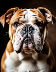 Fototapeta premium Bulldog Serious Portrait Against Dark Background