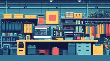 Obraz premium Retail store interior, organized workspace, modern design, online sales