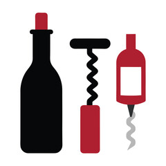  A corkscrew next to an uncorked bottle