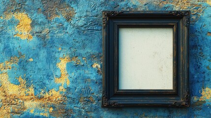 Empty antique frame on textured wall, potential for a gallery or home decor