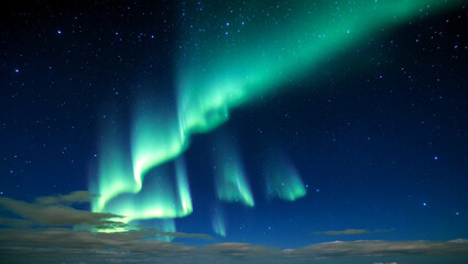 The night sky shimmering with stars and aurora