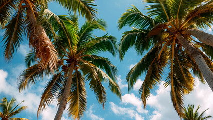 Obraz premium Tropical retro vibes under palm tree canopy