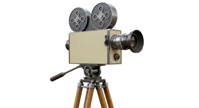 Isolated Vintage Movie Camera on Tripod