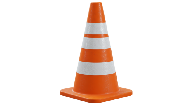 Isolated Orange and White Traffic Cone for Road Safety